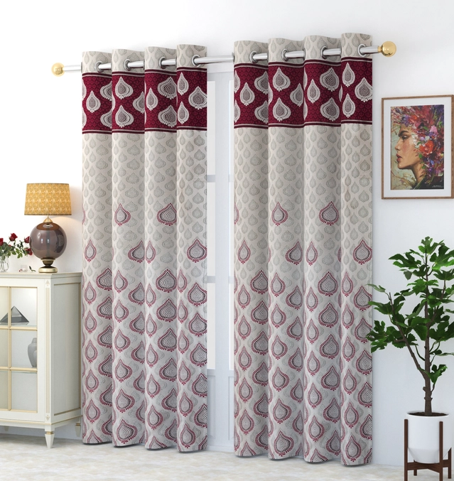 Jacquard Printed Window & Door Curtains (Pink, 5 feet) (Pack of 2)