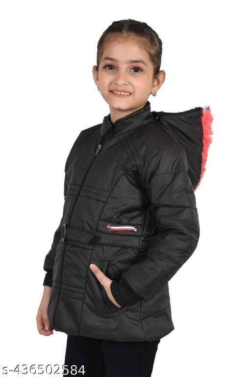 Nylon Jacket for Girls (Black, 1-2 Years)