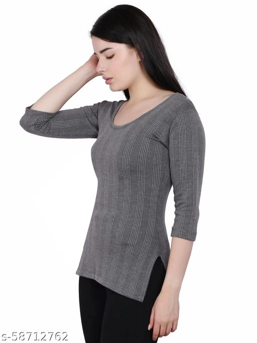 Cotton Thermal Tops for Women (Grey, M)