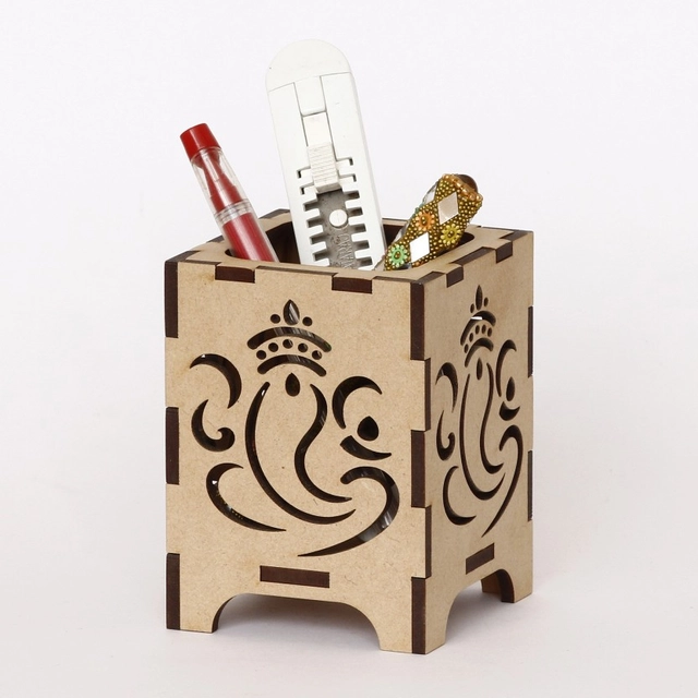 CAPIO ART 1 Compartment MDF Ganesha Wood Pen Stand (Light Brown) (Pack Of 1)