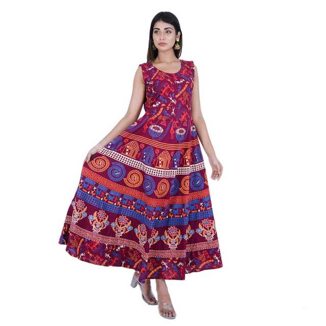 Majestic Women Casual Cotton Women Printed Dress (Maroon) (MT-112)