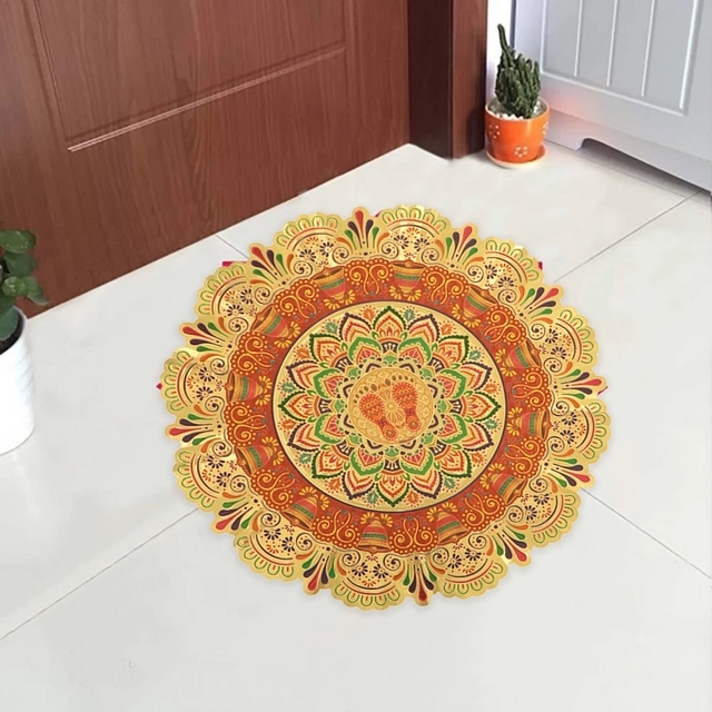 Shubh Deepawali Golden Toran (27.5x4.5) and 2  Golden Rangoli Floor Sticker(10x10 inch) Combo Set for specially Diwali Poojan Home Decor (Pack of 3)