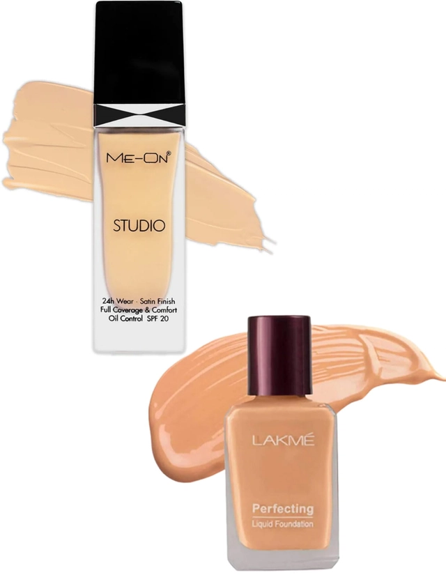 Combo of Me-On Studio Satin Cream (30 ml) with Lakmé Perfecting Liquid Foundation (27 ml) (Set of 2)