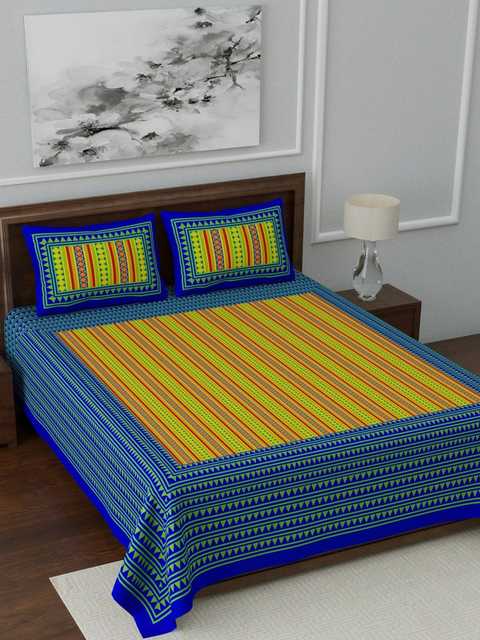 Jaipur Gate Cotton Double Bedsheet With 2 Pillow Covers (Blue, Queen Size) (A31)