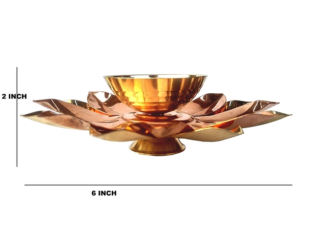 Brass Kamal Patta Akhand Diya for Pooja (Gold, 6 inches)