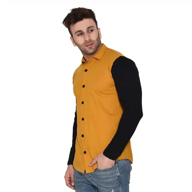 Men Solid Spread Collar Shirt (Mustard, M) (RSC-272)