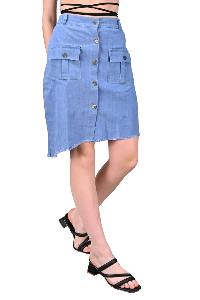 Denim Solid Skirts for Women (Blue, 28)