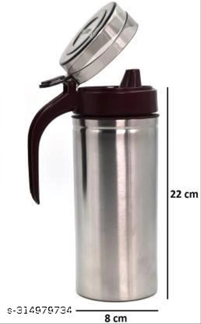 Stainless Steel Oil Dispenser Bottle (Silver & Brown, 750 ml)