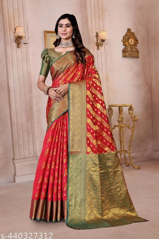 Banarasi Silk Zari Woven Saree for Women (Red, 6.3 m)