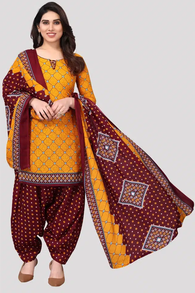 Cotton Unstitched Salwar Suit (Yellow)