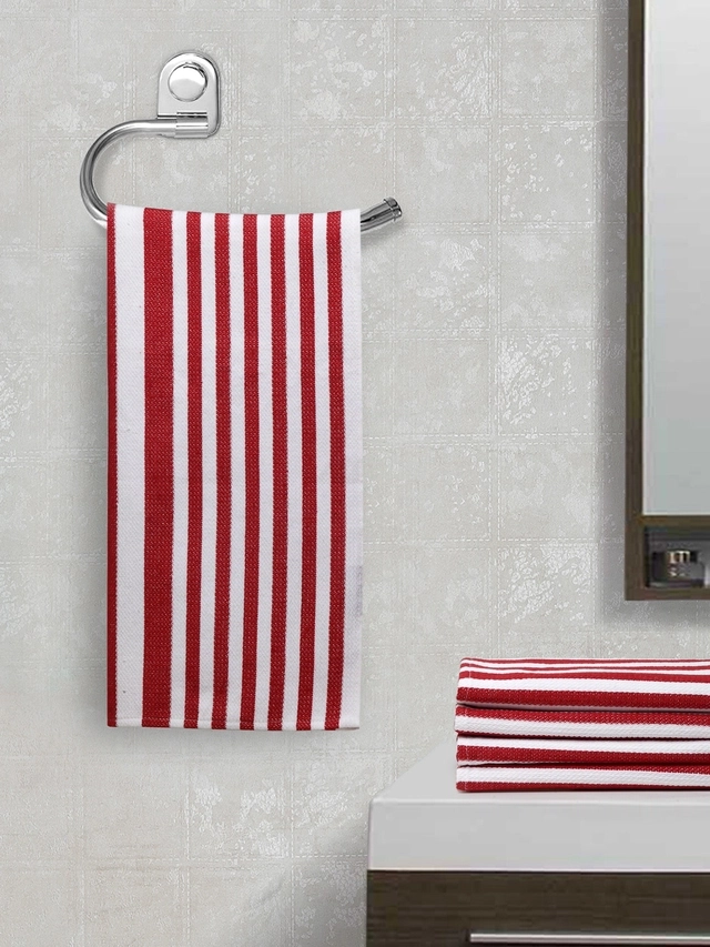 Cotton Striped Face & Hand Towels (Red, Pack of 5 ) (34x14 inches)