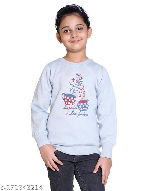 Woolen Printed Sweatshirt for Girls (Grey, 7-8 Years)