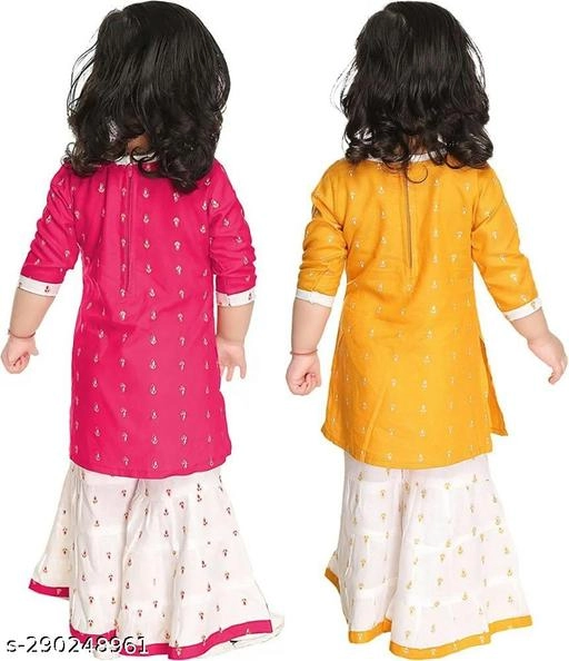 Rayon Kurta Set for Girls (Multicolor, 0-3 Months) (Pack of 2)