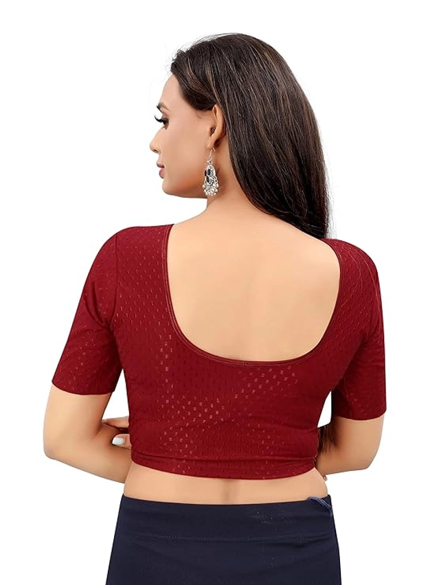 Lycra Solid Stretchable Stitched Blouse for Women (Maroon, 30)