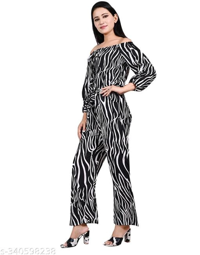 Crepe Printed Jumpsuit for Women & Girls (Black, S)