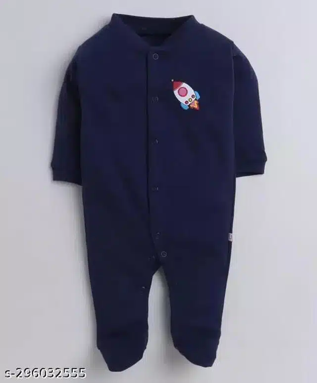 Cotton Rompers for Kids (Navy Blue & White, 0-3 Months)