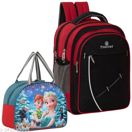 Polyester Backpack with Lunch Box Bag for Kids (Multicolor, Set of 2)