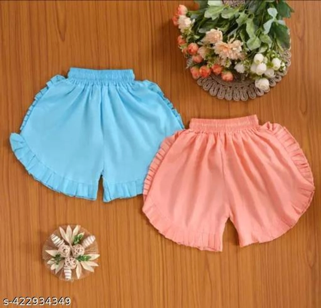 Rayon Printed Shorts for Girls (Sky Blue & Peach, 2-3 Years) (Pack of 2)