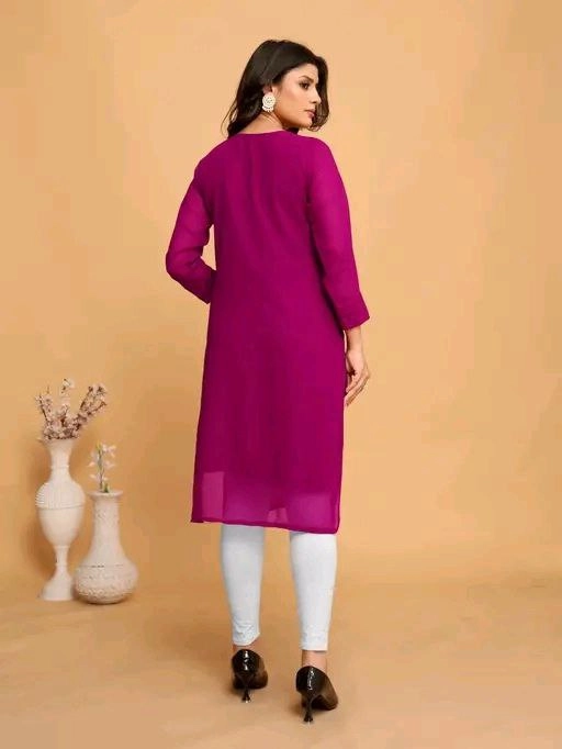 Georgette Chikankari Kurti for Women (Purple, M)