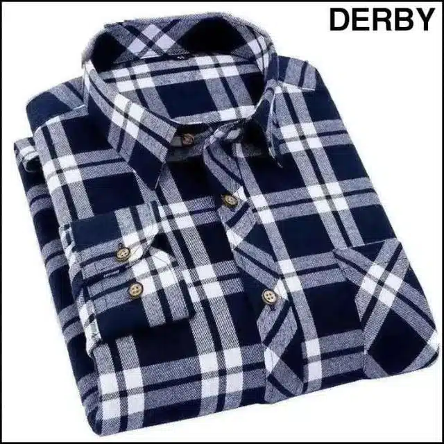 Full Sleeves Checkered Shirt for Men (Navy Blue, S)