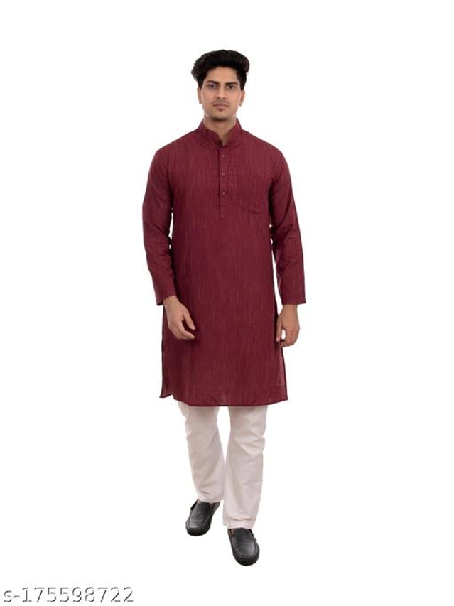 Cotton Blend Kurta for Men (Maroon, M)