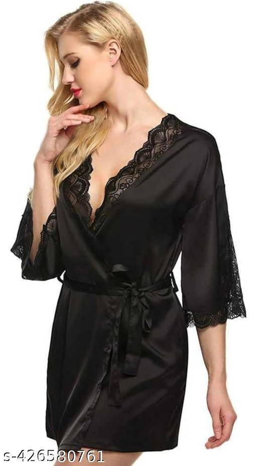 Silk Solid Babydoll for Women (Black, XXS)