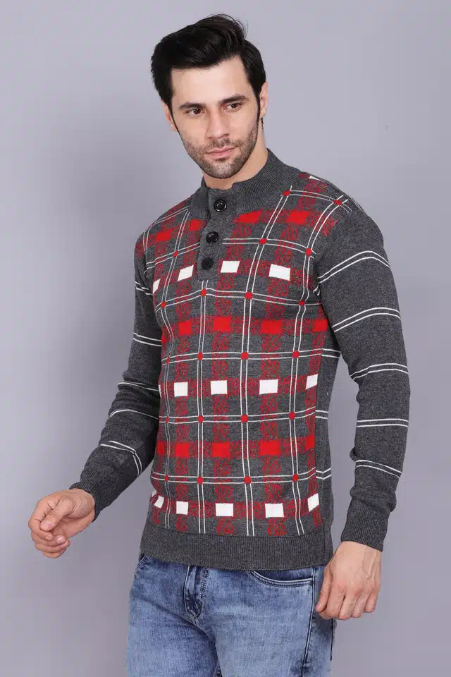 Men's Casual Sweater (Grey, XL) (A-06)