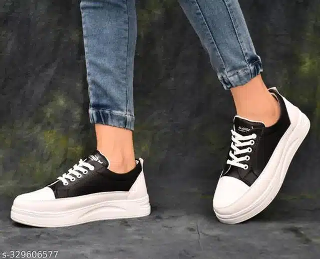 Casual Shoes for Women (White & Black, 4)