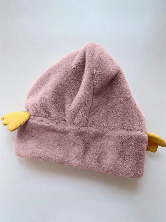 Woolen Cartoon Theme Winter Beanie Scarf for Kids (Pink, 1-5 Years)