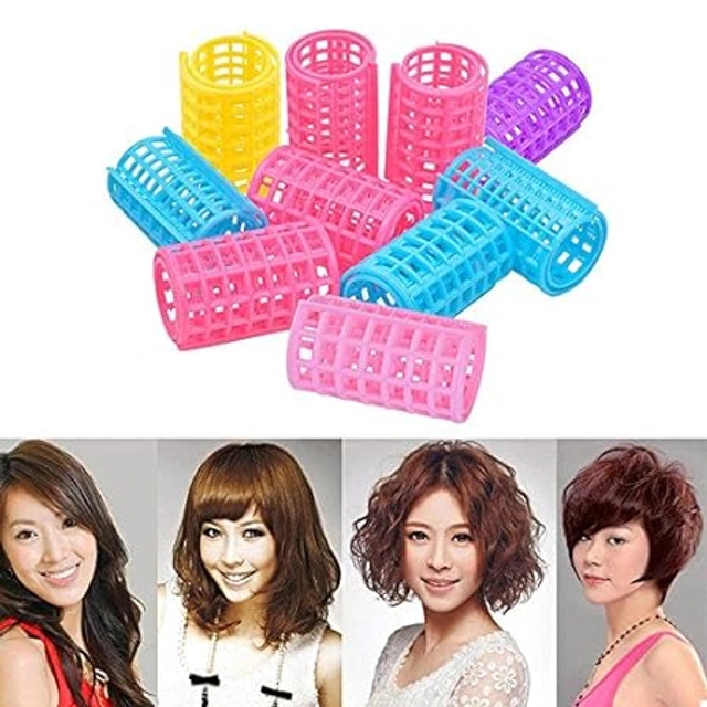 Plastic Hair Curler Rollers (Multicolor, Pack of 10)