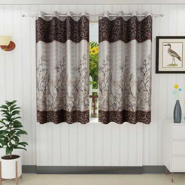 Window Curtain (Pack of 2 ) (Brown, 4X5 Feet)