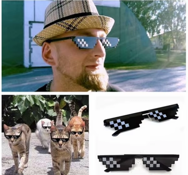 Thug Life Pixelated Meme Sunglass for Men & Women (Black)