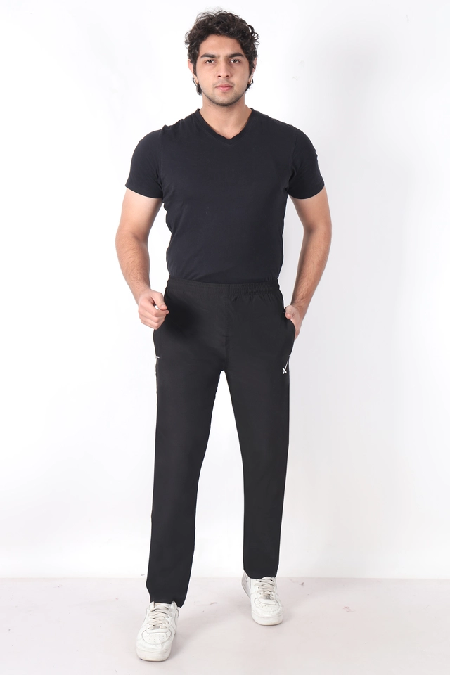 Cotton Blend Slim Fit Trackpants for Men (Black, L)