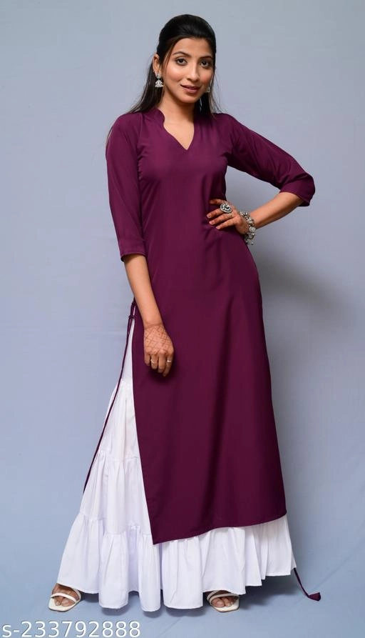 Polyester Solid Kurti with Palazzo for Women (Wine & White, XS)