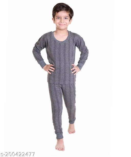 Cotton Blend Thermal Cothing Set for Girls (Grey, 6-12 Months)