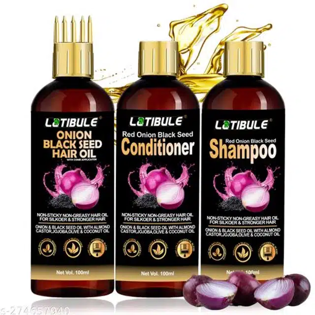 Latibule Onion Black Seeds Oil with Onion Black Seeds Shampoo & Hair Conditioner (100 ml, Set of 6)