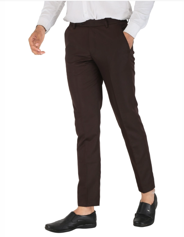 Poly Viscose Solid Trouser for Men (Brown, 28)