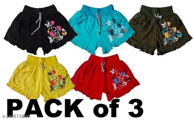 Cotton Shorts for Girls (Multicolor, 9-12 Months) (Pack of 3)