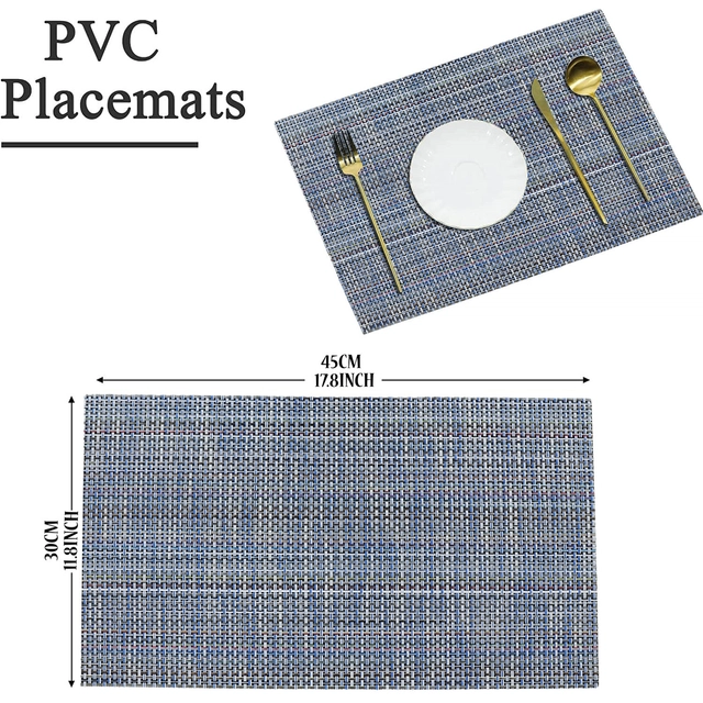 PVC Waterproof Rectangle Striped Table Mats (Silver, 45x30 cm) (Pack of 6)