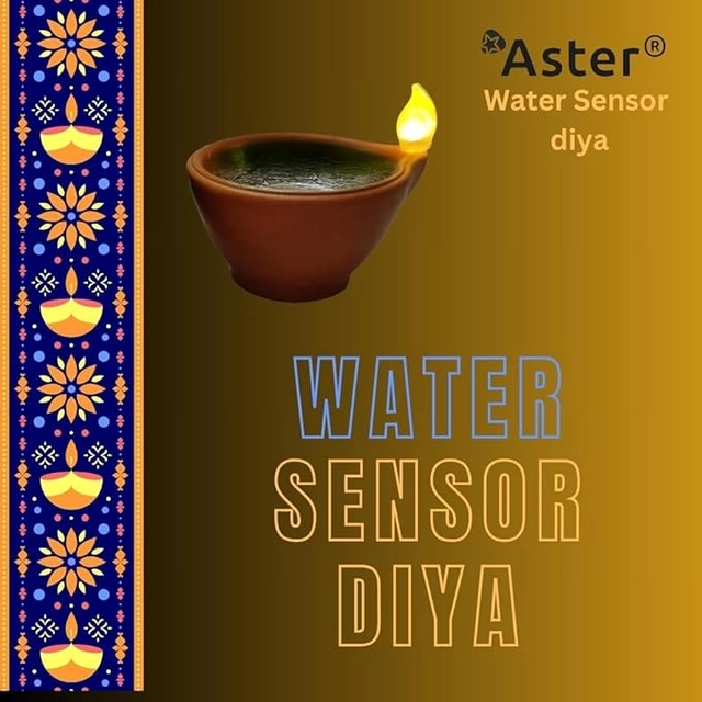 Plastic Traditional Water Sensor LED Diya for Diwali (Brown, Pack of 6)