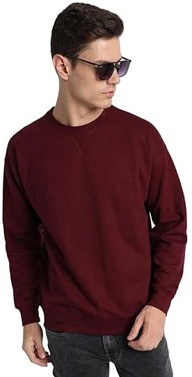 Cotton Blend Solid Hoodie for Men (Maroon, L)