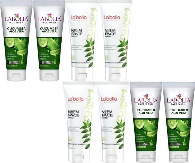 Combo of Labolia Beaute 4 Pcs Neem & 4 Pcs Cucumber Aloe Vera Face Washes (50 g, Set of 8)