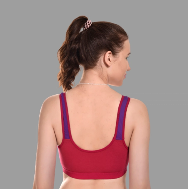 Cotton Colorblocked Non-Padded Sports Bra for Women (Pink & Purple, 28)