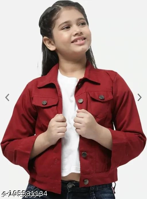 Denim Jacket for Girls (Maroon, 7-8 Years)