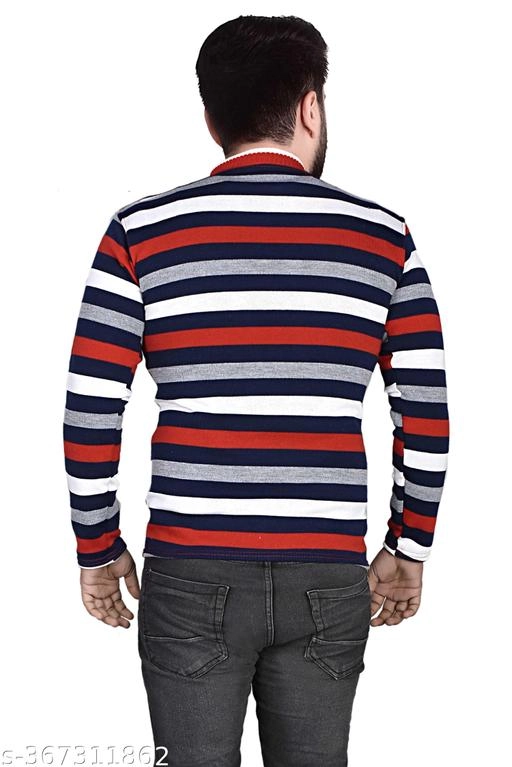 Woolen Striped Sweater for Men (Red, M)