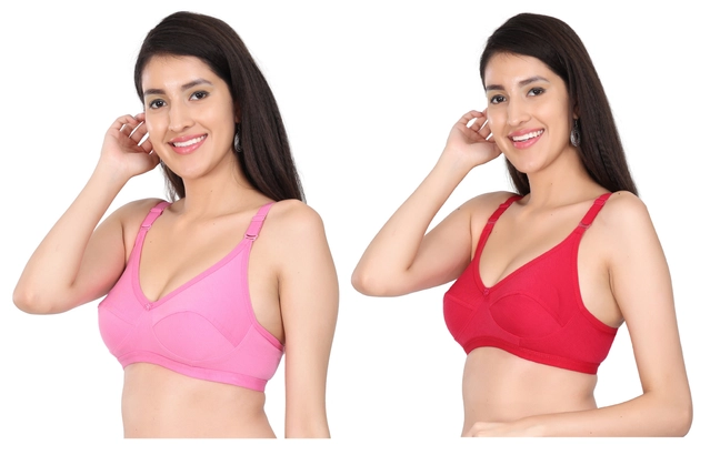 Cotton Blend Solid Non Padded Bras for Women (Multicolor, 30) (Pack of 2)