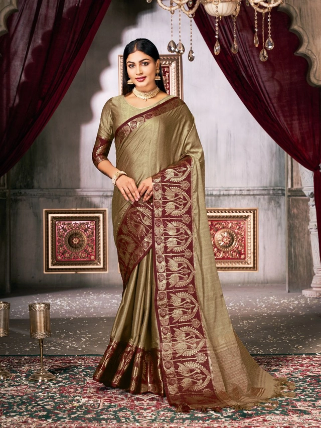 Cotton Silk Woven Saree for Women (Brown, 6.3 m)