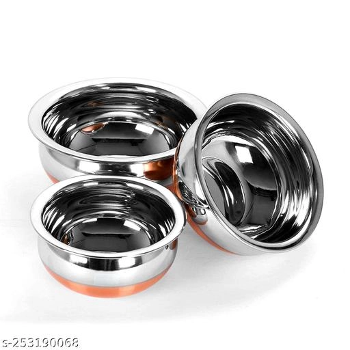 Stainless Steel Copper Bottom Cookware Pot Set (Silver, Set of 3)