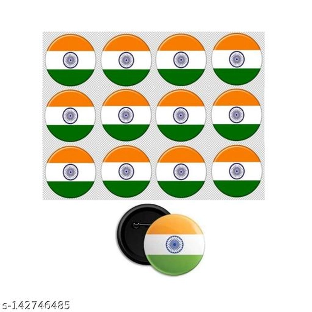 Tiranga Tricolor Badge Brooch (Multicolor, Pack of 12)