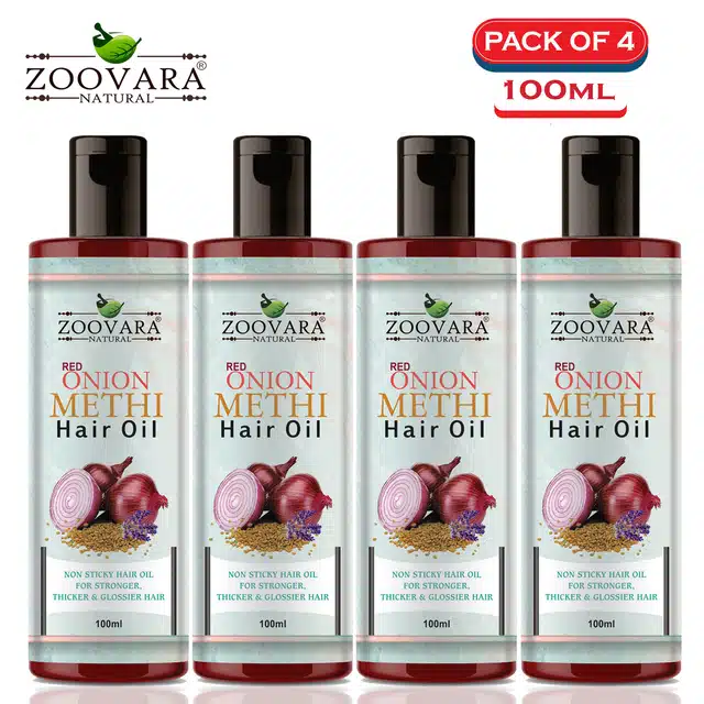 Zoovara Red Onion with Methi Hair Oil for Hair Loss Control (Pack of 4, 100 ml)